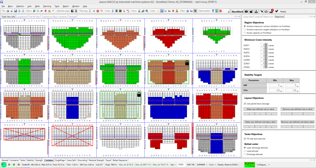 Unter „Layout“ definiert der Planer, wie die Container innerhalb einer Schiffssektion gestaut werden sollen.